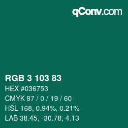 Color code: RGB 3 103 83 | qconv.com