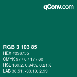 カラーコード: RGB 3 103 85 | qconv.com