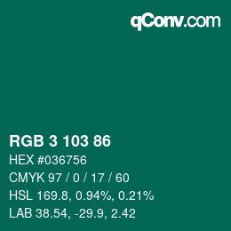 Color code: RGB 3 103 86 | qconv.com