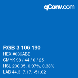 Color code: RGB 3 106 190 | qconv.com