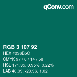 カラーコード: RGB 3 107 92 | qconv.com