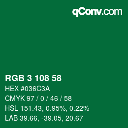 Color code: RGB 3 108 58 | qconv.com