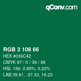 カラーコード: RGB 3 108 66 | qconv.com