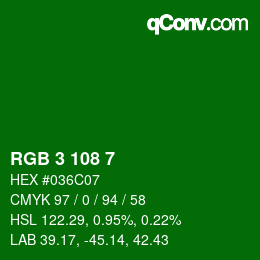 Color code: RGB 3 108 7 | qconv.com
