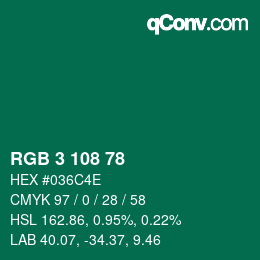Color code: RGB 3 108 78 | qconv.com