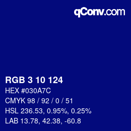 カラーコード: RGB 3 10 124 | qconv.com