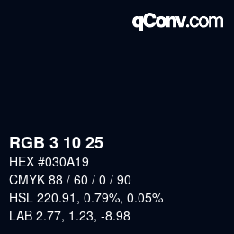 Color code: RGB 3 10 25 | qconv.com