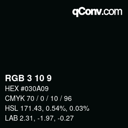 カラーコード: RGB 3 10 9 | qconv.com