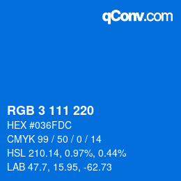 Color code: RGB 3 111 220 | qconv.com
