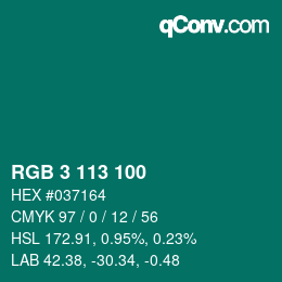 Color code: RGB 3 113 100 | qconv.com