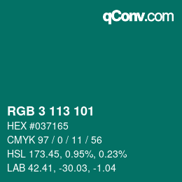 Color code: RGB 3 113 101 | qconv.com