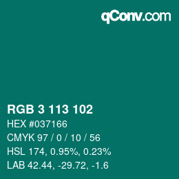 Color code: RGB 3 113 102 | qconv.com