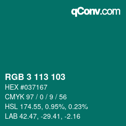 Color code: RGB 3 113 103 | qconv.com