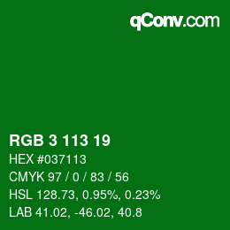 Color code: RGB 3 113 19 | qconv.com