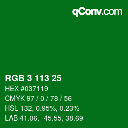 Color code: RGB 3 113 25 | qconv.com