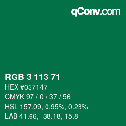 Color code: RGB 3 113 71 | qconv.com