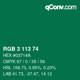 Color code: RGB 3 113 74 | qconv.com