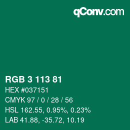Color code: RGB 3 113 81 | qconv.com