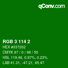 Color code: RGB 3 114 2 | qconv.com
