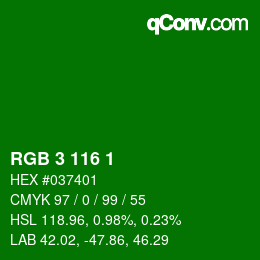 Color code: RGB 3 116 1 | qconv.com