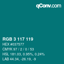カラーコード: RGB 3 117 119 | qconv.com