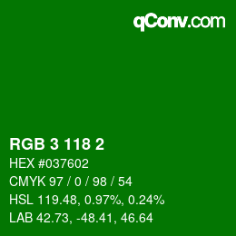 颜色代码: RGB 3 118 2 | qconv.com