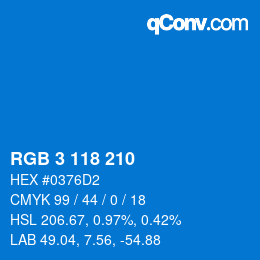 Color code: RGB 3 118 210 | qconv.com