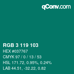 Farbcode: RGB 3 119 103 | qconv.com