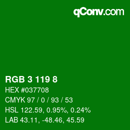 Color code: RGB 3 119 8 | qconv.com
