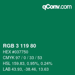 カラーコード: RGB 3 119 80 | qconv.com