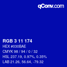 Color code: RGB 3 11 174 | qconv.com