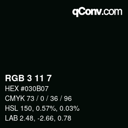 Color code: RGB 3 11 7 | qconv.com