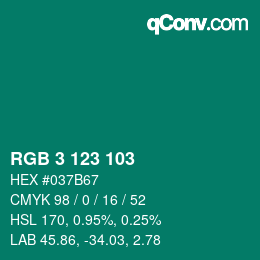 カラーコード: RGB 3 123 103 | qconv.com