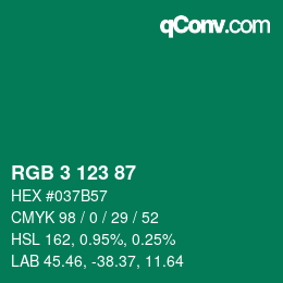 カラーコード: RGB 3 123 87 | qconv.com