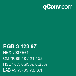 Color code: RGB 3 123 97 | qconv.com