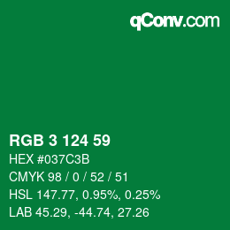Color code: RGB 3 124 59 | qconv.com