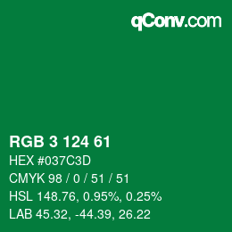 Color code: RGB 3 124 61 | qconv.com