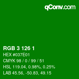 Color code: RGB 3 126 1 | qconv.com