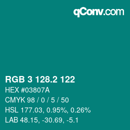 カラーコード: RGB 3 128.2 122 | qconv.com