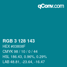 カラーコード: RGB 3 128 143 | qconv.com