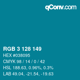 カラーコード: RGB 3 128 149 | qconv.com