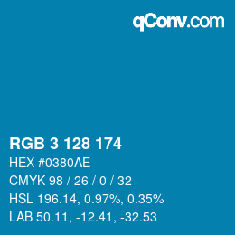 カラーコード: RGB 3 128 174 | qconv.com