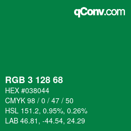 カラーコード: RGB 3 128 68 | qconv.com