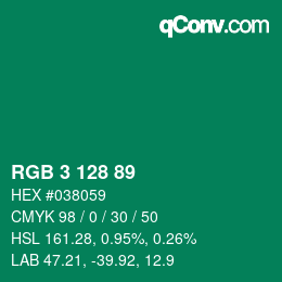颜色代码: RGB 3 128 89 | qconv.com