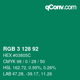 カラーコード: RGB 3 128 92 | qconv.com