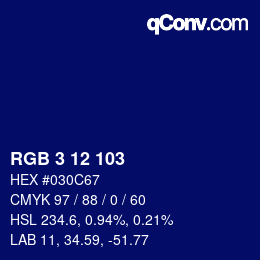 カラーコード: RGB 3 12 103 | qconv.com