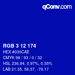 カラーコード: RGB 3 12 174 | qconv.com