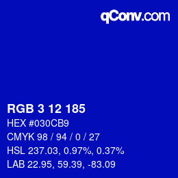 Color code: RGB 3 12 185 | qconv.com