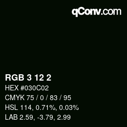 Color code: RGB 3 12 2 | qconv.com