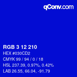 カラーコード: RGB 3 12 210 | qconv.com